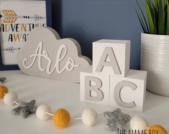 Wooden name cloud and ABC wooden blocks - newborn gift ideas - name cloud - baby namesake