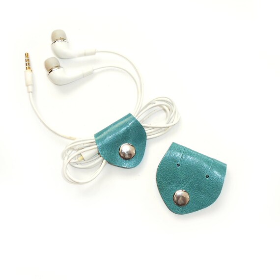 earbud holder Office decor sets set of two cable winder genuine leather cord organizer ROSIE Set 2pcs