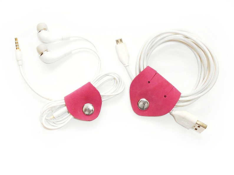 earbud holder Office decor sets set of two cable winder genuine leather cord organizer ROSIE Set 2pcs