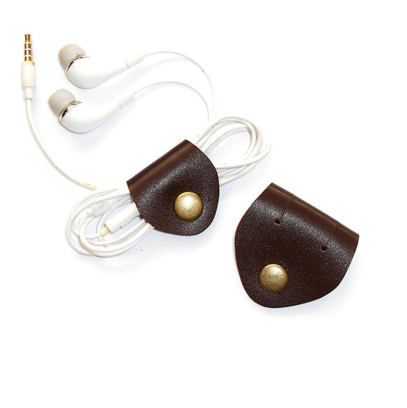 earbud holder Office decor sets set of two cable winder genuine leather cord organizer ROSIE Set 2pcs