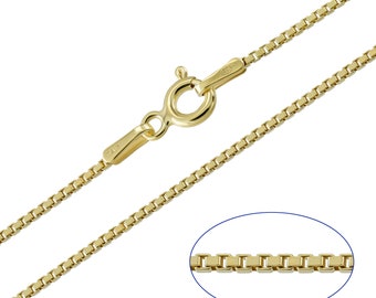 9ct Yellow Gold plated on 925 Sterling Silver Box 1mm Chain Necklace 14 - 24 inches