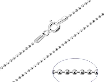 925 Sterling Silver Ball Bead 1.2mm Chain Necklace 16 18 20 22 24 26 28 30 inches