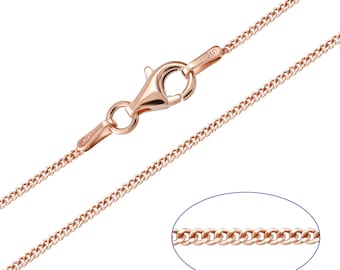 9ct Rose Gold plated 925 Sterling Silver Curb 1.2mm Chain Necklace 14 to 24 inches