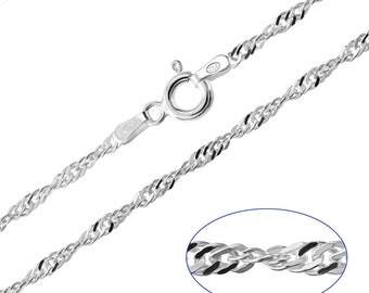 925 Sterling Silver Singapore 2mm Chain Necklace 16 18 20 22 24 inches