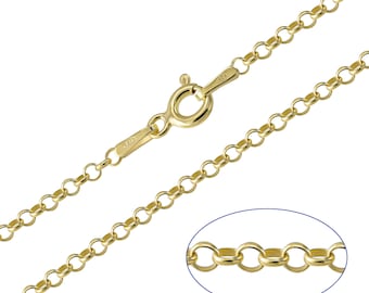 9ct Yellow Gold Plated on 925 Sterling Silver Belcher Rolo 2mm Chain Necklace 14 - 24 inches