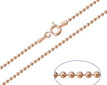 9ct Rose Gold Plated on 925 Sterling Silver Ball 1.5mm Chain Necklace 14 - 24 inches lengths