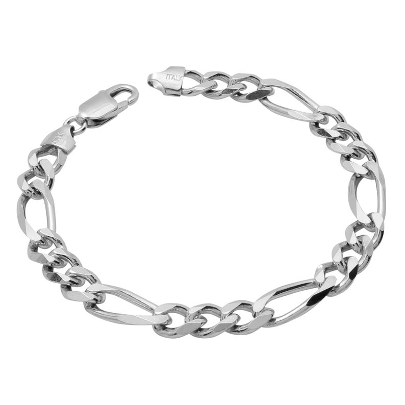 Sterling Silver Figaro Bracelet 7.6mm 8 8.5 9 Inches - Etsy