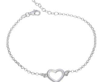 Sterling Silver Love Heart Bracelet 7" to 8" inches extendable