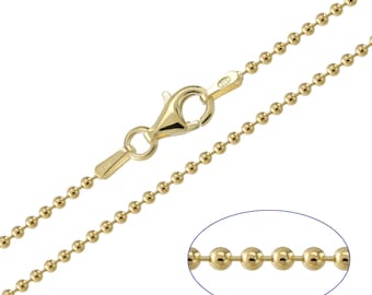 9ct Yellow Gold Plated on 925 Sterling Silver Ball 1.5mm Chain Necklace 14 - 24 inches lengths