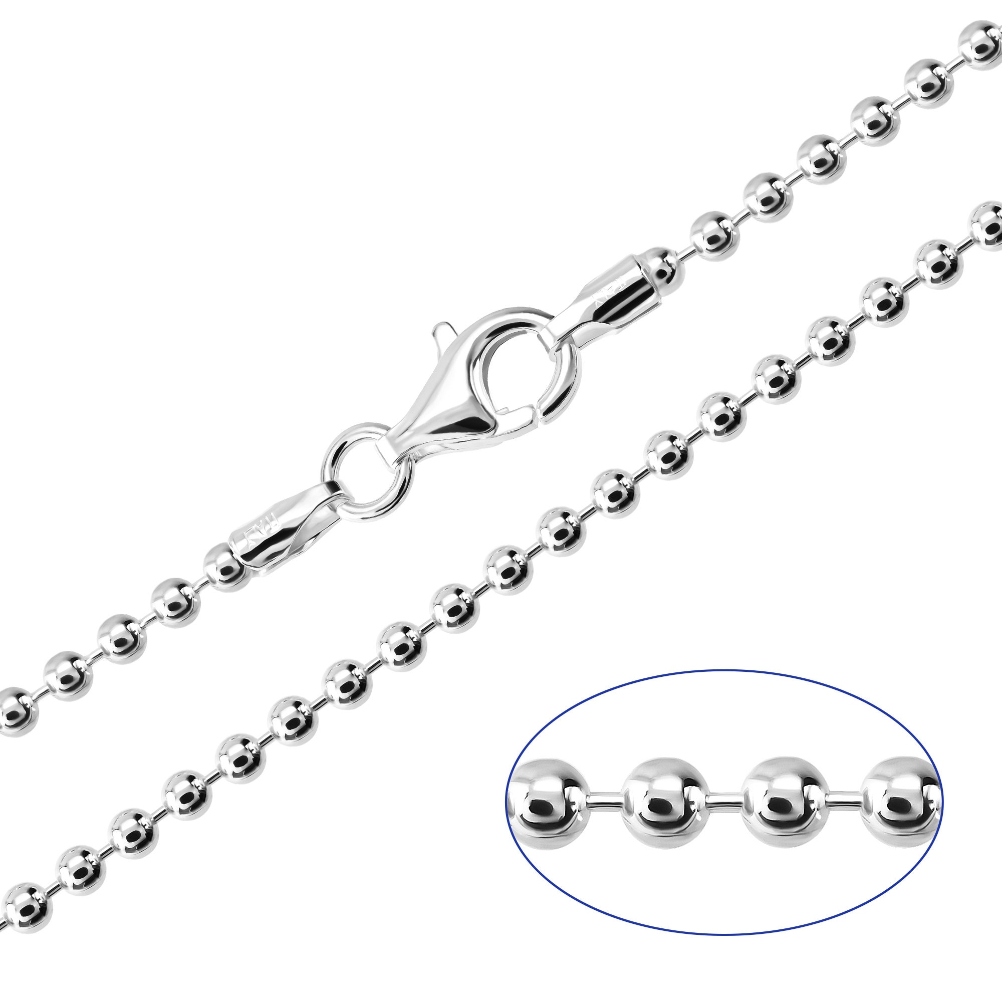 925 Sterling Silver Ball Bead 2mm Chain Necklace 18 20 22 24 26 28