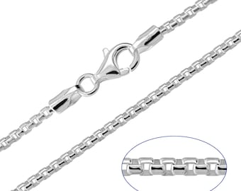 925 Sterling Silver Box Rounded 2mm Chain Necklace 16 18 20 22 24 26 28 30 inches