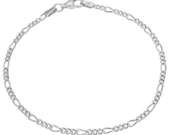 Sterling Silver Figaro Bracelet 2mm 6.5" 7" 7.5" inches