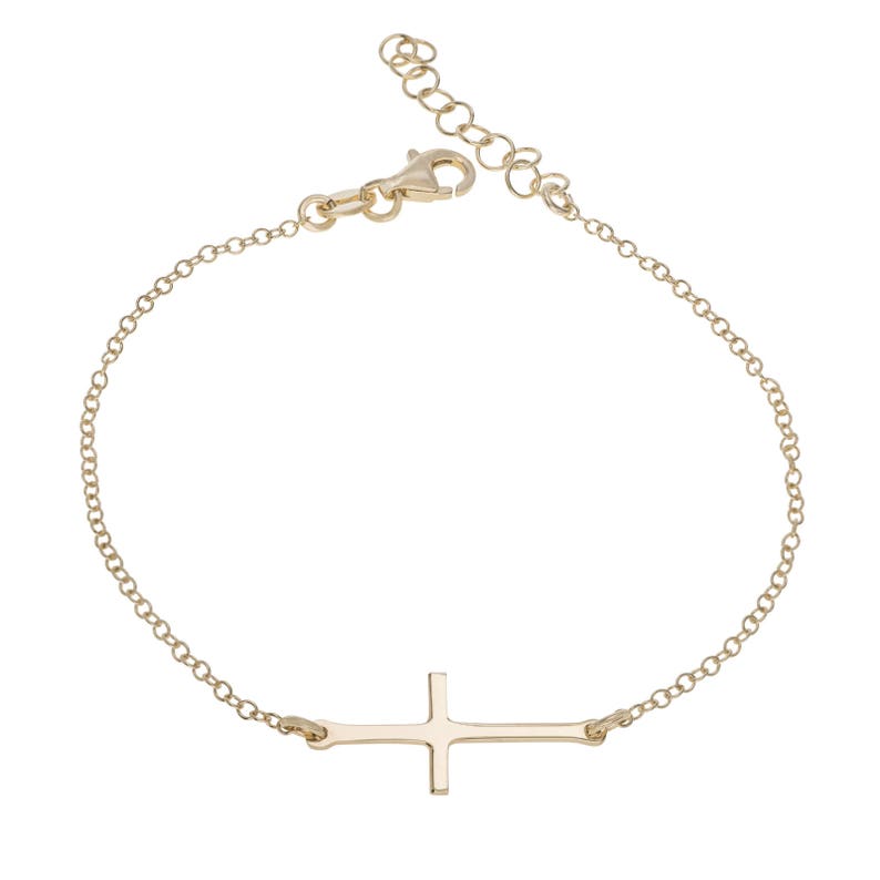 Sterling Silver Cross Bracelet 7 to 8 inches extendable Yellow Gold Plated image 1