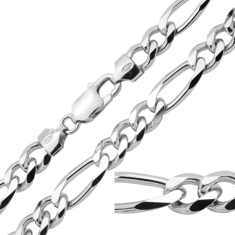 925 Sterling Silver Figaro 7.6mm Chain Necklace 22 24 26 28 30 inches