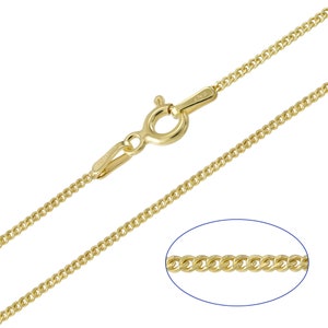 9ct Yellow Gold plated 925 Sterling Silver Curb 1.2mm Chain Necklace 14 to 24 inches