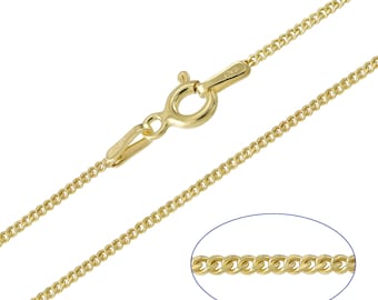 9ct Yellow Gold plated 925 Sterling Silver Curb 1.2mm Chain Necklace 14 to 24 inches