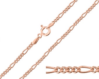 9ct Rose Gold plated 925 Sterling Silver Figaro 2mm Chain Necklace 14 to 24 inches
