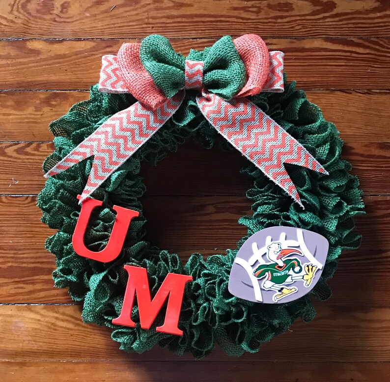 Canes burlap wreath UM Canes Wreath SEC Foootball wreath Florida Canes Wreath University if Miami colkege gift