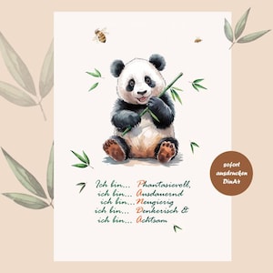 Póster de afirmación para habitación infantil, panda, idea de regalo, descarga, creencias positivas para niños