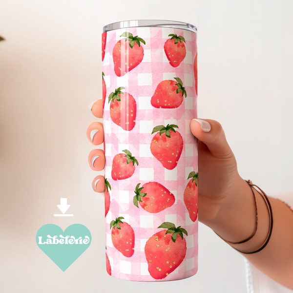 Emballage de gobelet aux fraises, gobelet skinny 20 oz, gobelet fraises, gobelet aux fruits, design de gobelet à sublimation, TÉLÉCHARGEMENT IMMÉDIAT