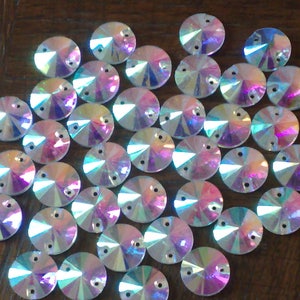 AB Color Glass Rhinestones: 14mm Round Sew-On Stones