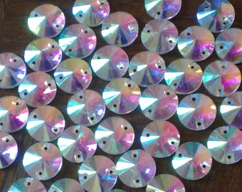 Rainbow Round Glass Sew on Stones / Rhinestones for belly dance costumes Embroidery, AB Color Glass stones (14mm Diameter) Flat back