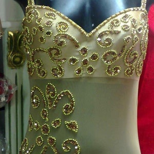 Handmade Beaded Belly Dance Costume: Egyptian Oriental Dress with Headpiece