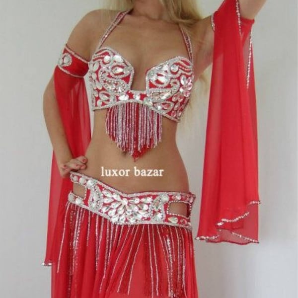 Professional Belly Dance Costume From Egypt BELLYDANCE Custom Made Any Color, New Gypsy dance outfit, Handmade Embroidered Costume