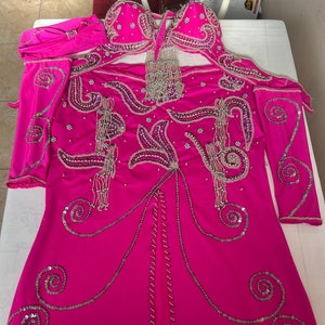 Hot Pink Belly Dance Costume: Custom Beaded Bra & Skirt