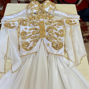 Handmade Egyptian Belly Dance Costume: Embellished Bra & Chiffon Skirt Set
