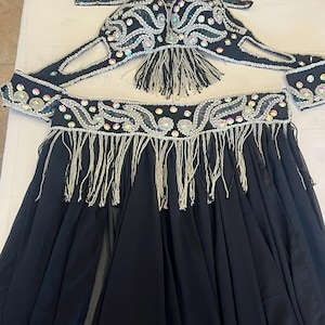 Handmade Beaded Belly Dance Costume: Lycra Chiffon Skirt & Bra - Custom Made
