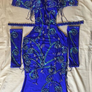 Handmade Royal Blue Belly Dance Costume: Beaded Performance Outfit