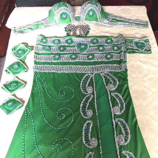 Professional Belly Dance Costume From Egypt BELLYDANCE Custom Made Any Color ,New Gypsy Dance Outfit, Handmade Embroidered Costume