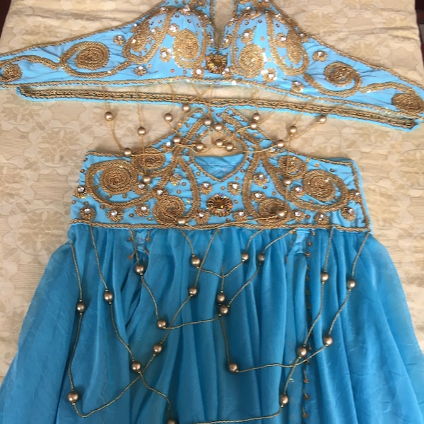 New Egyptian Professional Belly dance costume , Custom-made bellydancing Dress, with chiffon skirt, Handmade Embroidery, Bauchtantz Kostuem