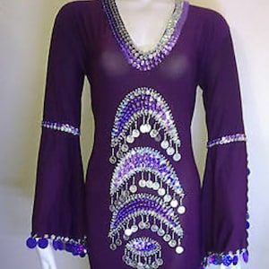 Oriental Egyptian Belly Dance Costume Saidi Dress, Baladi Galabia, Fallahi Abaya, Handmade Embroidered Belly dance dress, Gypsy Thobe,Tribal Purple