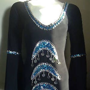 Oriental Egyptian Belly Dance Costume Saidi Dress, Baladi Galabia, Fallahi Abaya, Handmade Embroidered Belly dance dress, Gypsy Thobe,Tribal Black & Turquoise