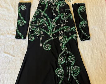 Custom-Made Belly Dance Costume: Embellished Lycra Dress with Arm & Head  Pieces