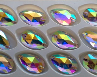 Rainbow Large Teardrop Sew on Glass Stones Rhinestones for belly dance costumes embellishments AB Colour Glass stones 28mm X 18mm Flat back