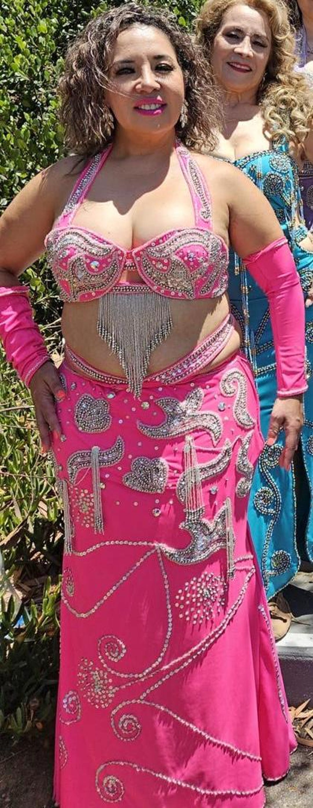 women's light pink arabian dance dress Bellydance veiled sleeves light pink