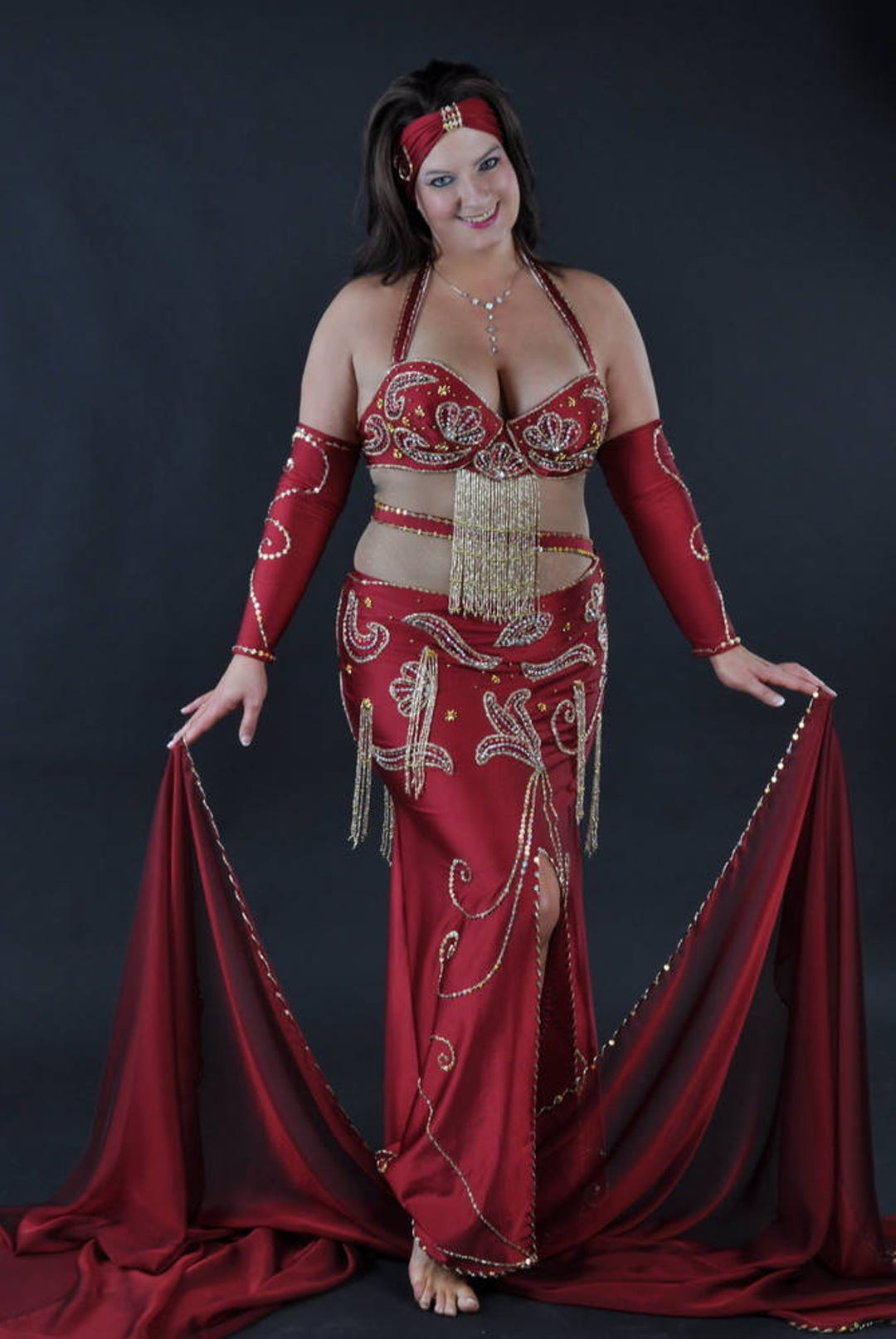 Belly Dance Full Circular Skirt, Coin Bra, & Belt Costume Set