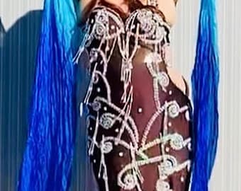 Professional Custom-Made Belly Dance Costume BELLYDANCE Dress + 2 Sleeves, Handmade Embroidered oriental outfit custom made for any size