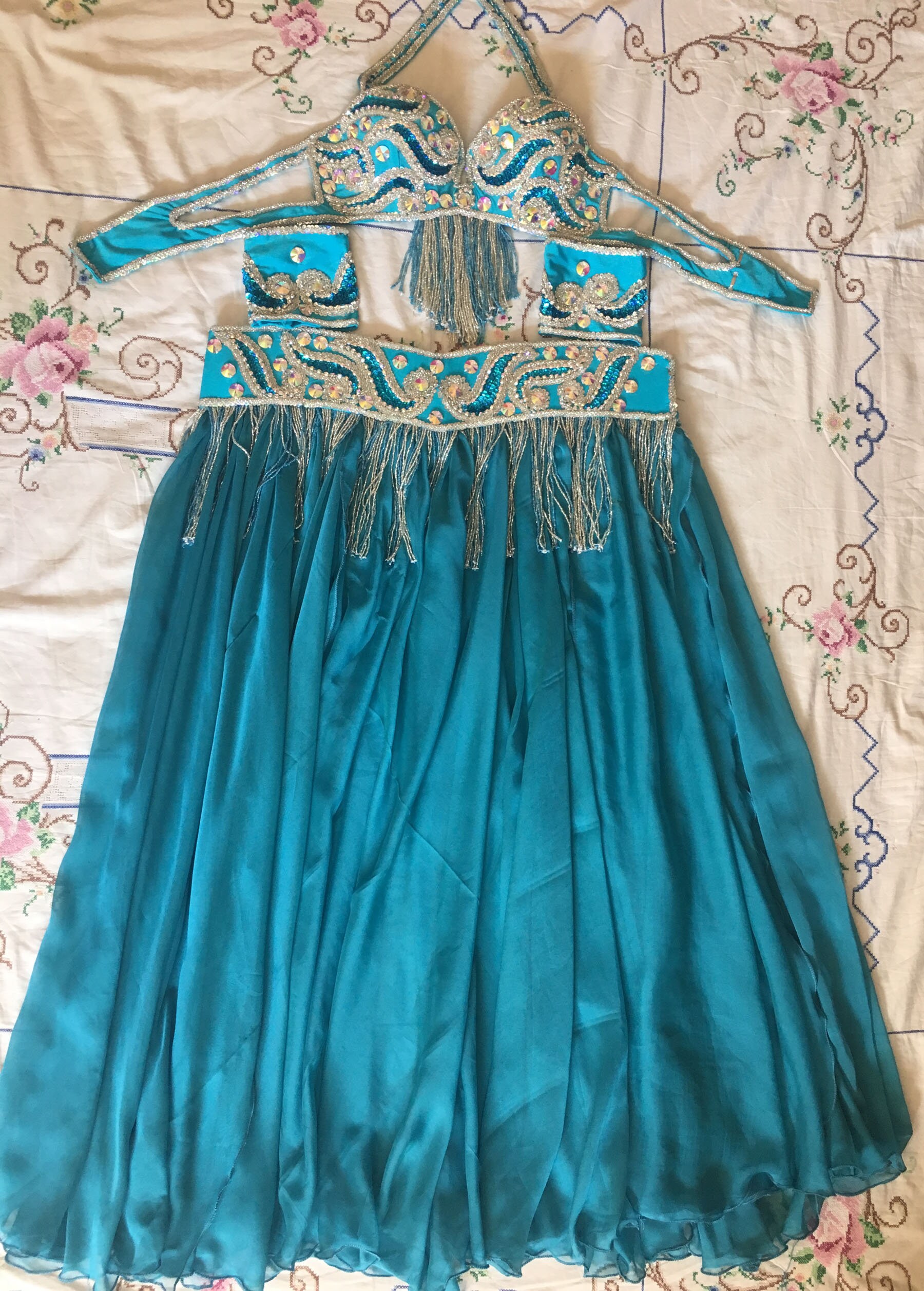Costume De Danse Du Ventre HISHAM OSAM Noir Et Bleu - Taille 8-10 AU, Lycra, Occasion Très Bon état