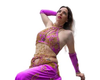 Custom Handmade Belly Dance Costume: Embellished Egyptian Outfit.