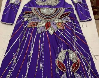 Handmade Royal Purple Belly Dance Costume: Beaded & Sequined Outfit
