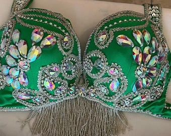 Vibrant Emerald Green Professional belly dance Bra