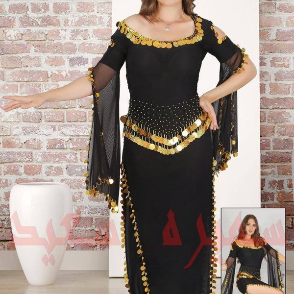 Egyptian Belly Dance Costume Saidi Dress, Baladi Galabia, Fallahi Oriental Abaya, gypsy, Tribal dance outfit, Handmade Embroidered dress