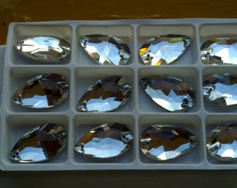 Clear Teardrop Glass Sew on Stones / Rhinestones for belly dance costumes Embroidery, Clear Color Glass stones (28 mm X 17 mm ) Flat back