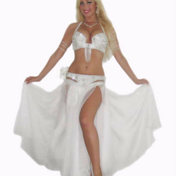 Professional Belly Dance Costume From Egypt BELLYDANCE Custom Made Dress, New Gypsy dance costume, Bauchtantz Kostuem, Handmade White Outfit