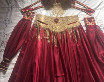 Custom Egyptian Belly Dance Costume: Handmade Lycra Chiffon Bra Skirt Set