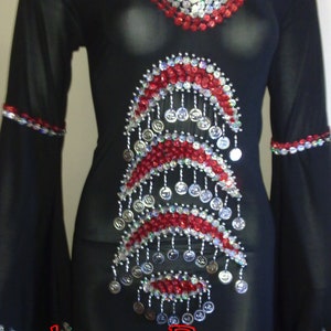 Oriental Egyptian Belly Dance Costume Saidi Dress, Baladi Galabia, Fallahi Abaya, Handmade Embroidered Belly dance dress, Gypsy Thobe,Tribal Black & Red